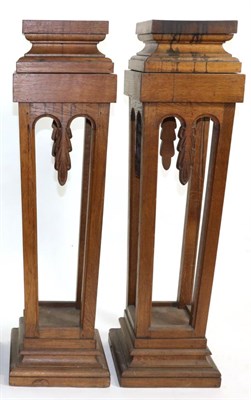 Lot 608 - Mouseman: A Pair of Robert Thompson English Oak Plant Stands, the stepped square tops above...