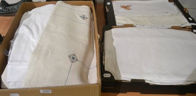 Lot 1060 - Three boxes of assorted items of linen, some hand embroidered