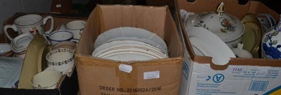 Lot 1110 - Three boxes of 19th century ceramics including frog mugs and ironstone plates