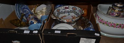 Lot 1111 - Two boxes of ceramics, silver plate and a footbath