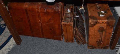 Lot 1128 - Five various vintage leather suitcases and holdalls