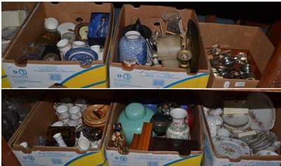 Lot 1129 - Eight boxes of miscellaneous ceramics, glass and silver plate including flatware, Royal Albert...