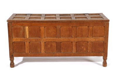 Lot 623 - Sid Pollard of Bagby: A Panelled English Oak Blanket Box, wrought iron hinges, on four...