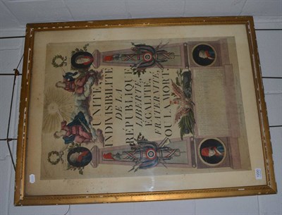 Lot 1200 - A framed poster ";Unite Indivisible de 19 Republique Liberte, Egalite, Fraternite ou La Mort"