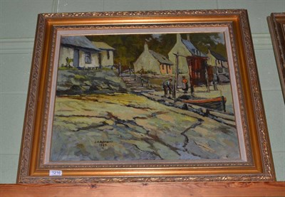 Lot 1216 - James A Ramsay (20th century), The Slipway, oil on board, signed