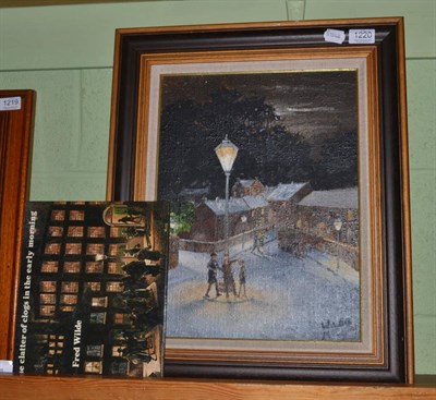 Lot 1220 - Fred Wilde, 20th century, oil on canvas, Winter street scene, with a copy of Clogs in the Early...