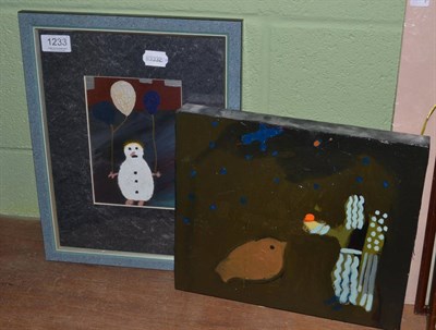 Lot 1233 - Janet Melrose an oil painting of a bird and an angel together with  a watercolour of a snowman...