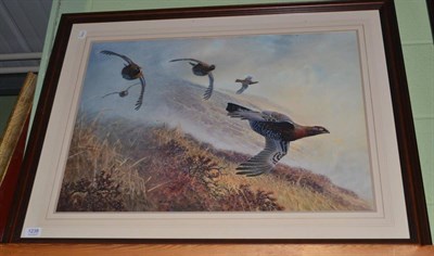 Lot 1238 - Peter Allis, Grouse in a moorland landscape, watercolour and 53cm by 75cm