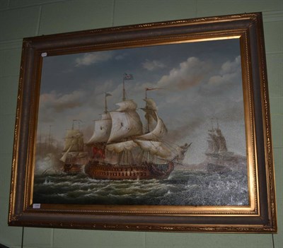 Lot 1249 - H Williams (20th century), The Battle of Trafalgar, oil on canvas in gilt frame