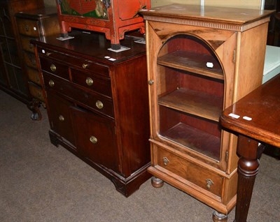 Lot 1272 - A small glazed cabinet together with a five height chest of drawers and a mahogany low cabinet (3)