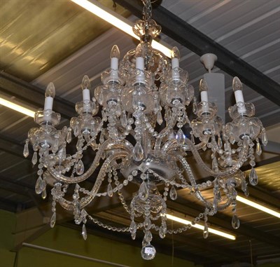 Lot 1336 - A Victorian style twelve branch glass chandelier, ensuite with the preceding lot