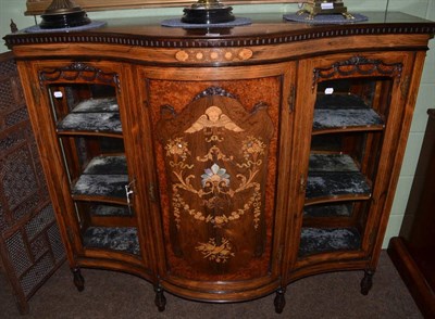 Lot 1388 - A good quality 19th century satinwood and mother-of-pearl inlaid rosewood serpentine fronted glazed