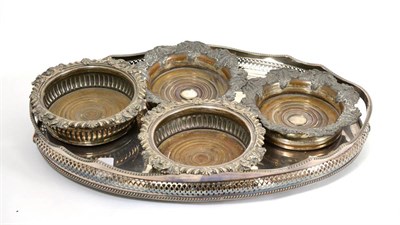 Lot 2 - An oval plated tray and two pairs of plated coasters