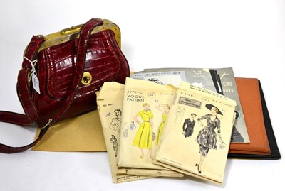 Lot 15 - 1940s crocodile handbag by Desgranges, pigskin notepad holder, black leather document wallet...