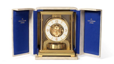 Lot 651 - A Brass Atmos Clock, signed Jaeger LeCoultre, 2nd half 20th century, case with glazed panels,...