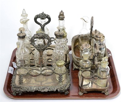 Lot 19 - Four plated cruet stands with bottles (incomplete)