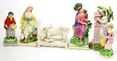 Lot 20 - White pottery Bull Baiting group and five others