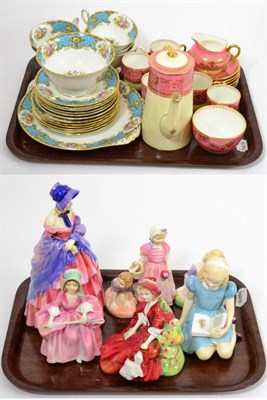 Lot 37 - Shelley part tea service, Cauldon pink coffee set and assorted Royal Doulton small figures (on...