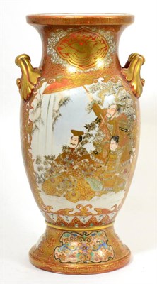 Lot 38 - Large Satsuma twin handled vase, 37cm high