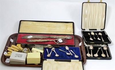 Lot 43 - Various flatware, silver napkin rings etc