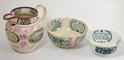 Lot 44 - A pink lustre jug with view of the Cast Iron Bridge over River Wear and verse Sailors Tear to...