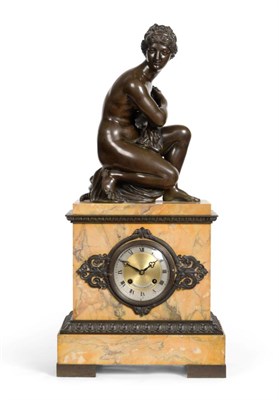 Lot 655 - A Sienna Marble and Bronze Striking Mantel Clock, signed Ville Rue Richelieu No.9, circa 1830, case