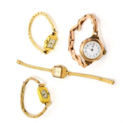 Lot 72 - Four lady's 9ct gold wristwatches signed Olma, Rotary and Alprosa, one unsigned