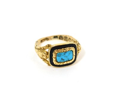 Lot 75 - A Victorian turquoise set mourning ring