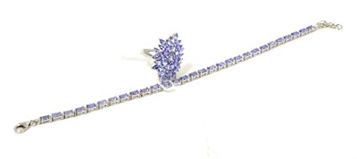 Lot 90 - A tanzanite cluster ring and a tanzanite bracelet