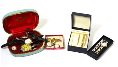 Lot 100 - Three lady's 9ct gold wristwatches, Smiths Empire pocket watch, other wristwatches and a gilt metal