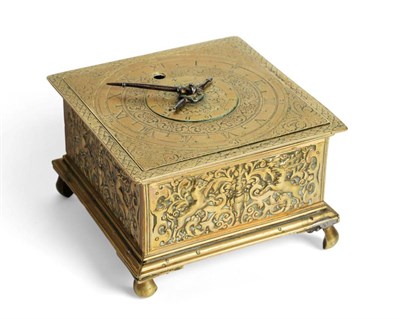 Lot 660 - A Brass Horizontal Striking Alarm Table Clock, possibly German, second quarter of the 18th century