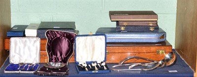 Lot 127 - Cased silver spoons and butter dish with knife and a quantity of plated cutlery, much in...