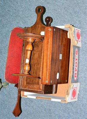 Lot 128 - A candle box, candle stand and box and face screen