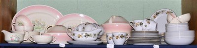 Lot 130 - Susie Cooper pink ground dinner service and Royal Doulton Larchmont dinner wares (on one shelf)