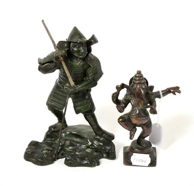 Lot 147 - Bronze elephant figure and an Oriental warrior figure (2)