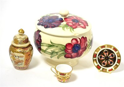 Lot 155 - Moorcroft Anemone pattern circular jar and cover, Royal Crown Derby Old Imari miniature cup and...