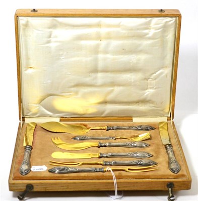 Lot 167 - German eight piece serving set with '800' silver handles, in wooden case