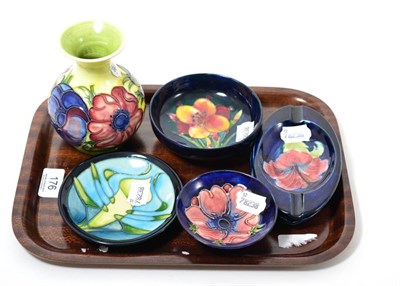 Lot 176 - Six items of Moorcroft pottery, various patterns