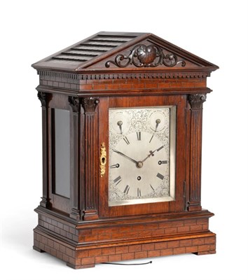 Lot 669 - A Chiming Table Clock, circa 1890, rosewood and mahogany case with an architectural pediment,...