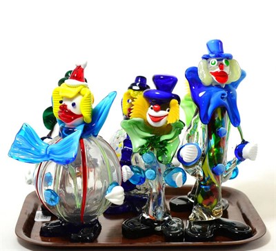 Lot 183 - Six glass Murano clown ornaments