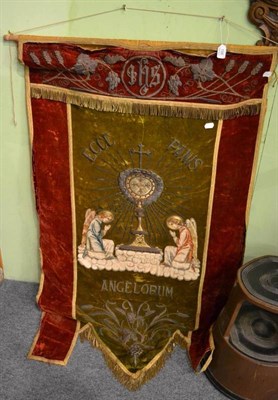 Lot 196 - A 1937 commemorative embroidered ecclesiastical banner with silk, velvet and silver thread...