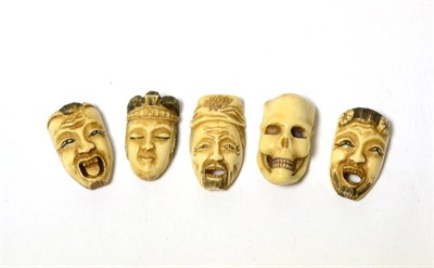 Lot 246 - Five Japanese miniature ivory masks, early 20th century