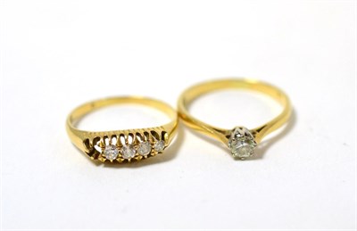 Lot 254 - An 18ct gold diamond solitaire ring and another diamond ring (a.f.)