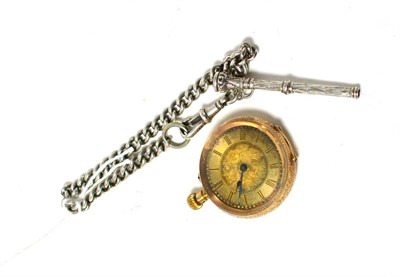 Lot 267 - Lady's gold pocket watch, a silver chain and pencil