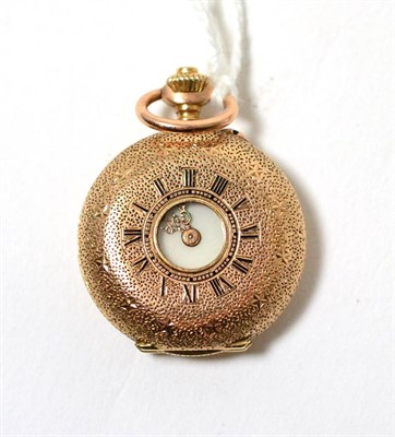 Lot 269 - A lady's half hunter fob watch, circa 1900, cylinder movement, enamel dial with Arabic...