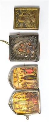 Lot 271 - Small 19th century Russian diptych icon in silver and jade frame, and two small early 20th...