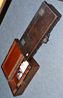 Lot 289 - A rosewood writing slope and an oak box carved with cherub head