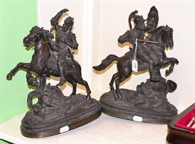 Lot 299 - A pair of spelter horsemen