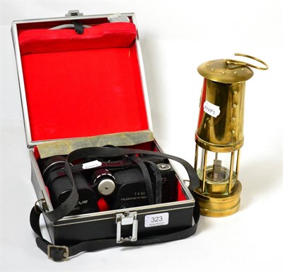 Lot 323 - Set of Ricoh Teleca 2400 field 300 feet binoculars/camera and a brass miners lamp