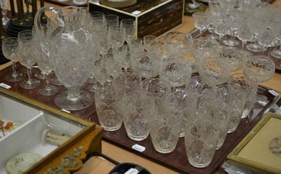 Lot 355 - A part suite of Walsh glass including water jug, eleven tumblers, nine champagnes, sherries,...